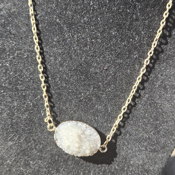 Quartz gray natural drutzy Gold plated Necklace  16" adjustable - Picture 8 of 9